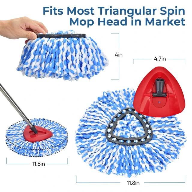 Alt view image 2 of 6 - Matthew Cleaning 3Pack Blue Microfiber Spin Mop Replacement Head Compatible with EasyWring Spin Mop Replace Head-EasyWring High Absorbency,Machine Washable,Microfiber Spin Mop Refills
