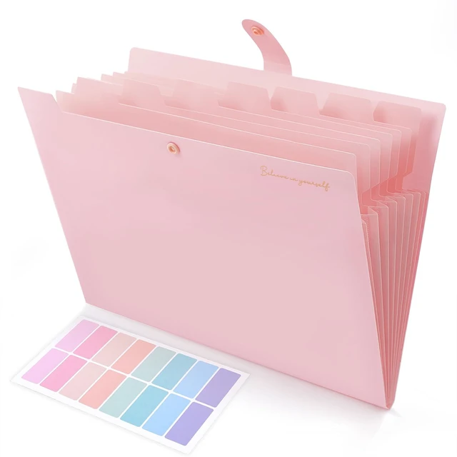 Main image of SKYDUE Expanding File Folder, Accordion File Organizer with 8 Pockets, Expandable Document Paper Receipt Holder for School Office Hospital, Letter/A4 Size Pink