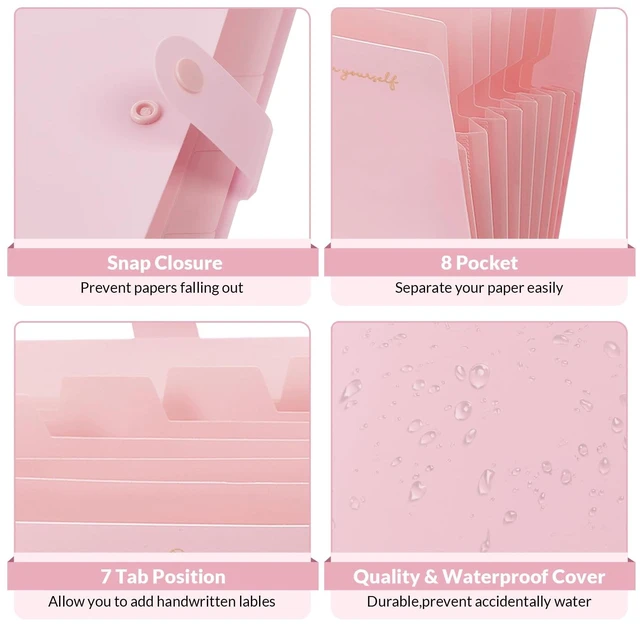 Alt view image 2 of 7 - SKYDUE Expanding File Folder, Accordion File Organizer with 8 Pockets, Expandable Document Paper Receipt Holder for School Office Hospital, Letter/A4 Size Pink