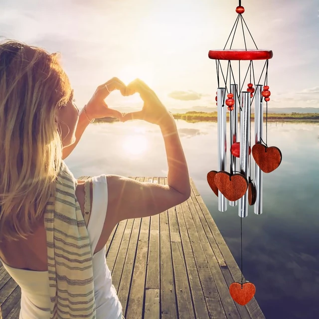 Alt view image 3 of 6 - Horseshoe Heart Wind Chimes Outside Memorial Wind Chimes Loss of Loved One