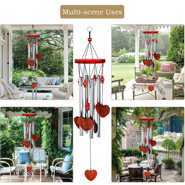 Alt view image 5 of 6 - Horseshoe Heart Wind Chimes Outside Memorial Wind Chimes Loss of Loved One