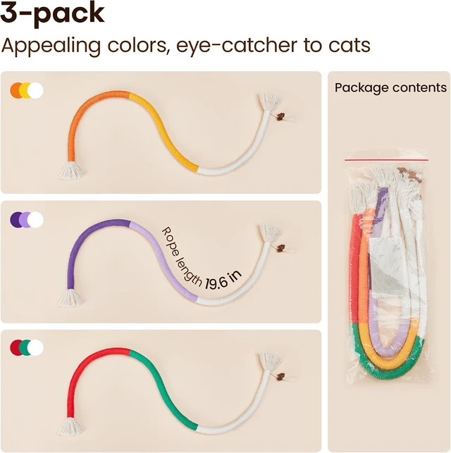 Alt view image 2 of 6 - Potaroma Cat Toys Chew Ropes 3Pcs with Refillable Natural Catnip
