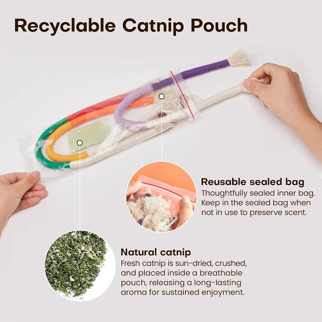 Alt view image 3 of 6 - Potaroma Cat Toys Chew Ropes 3Pcs with Refillable Natural Catnip