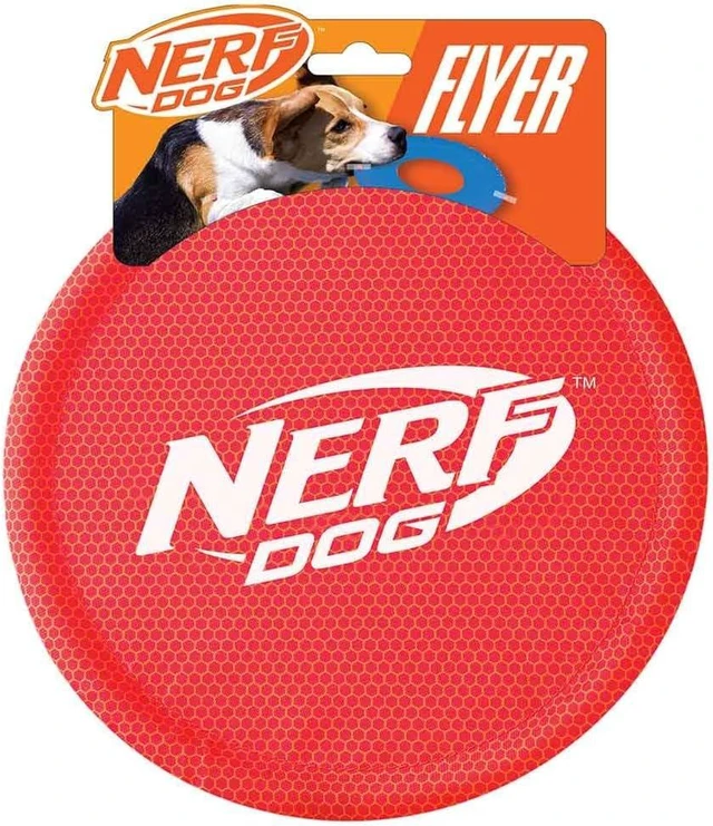 Alt view image 3 of 6 - Nerf Dog Nylon Flyer Dog Toy, Flying Disc, Lightweight, Durable and Water Resistant, Great for Beach and Pool, 9 inch diameter, for Medium/Large Breeds, Single Unit, Red