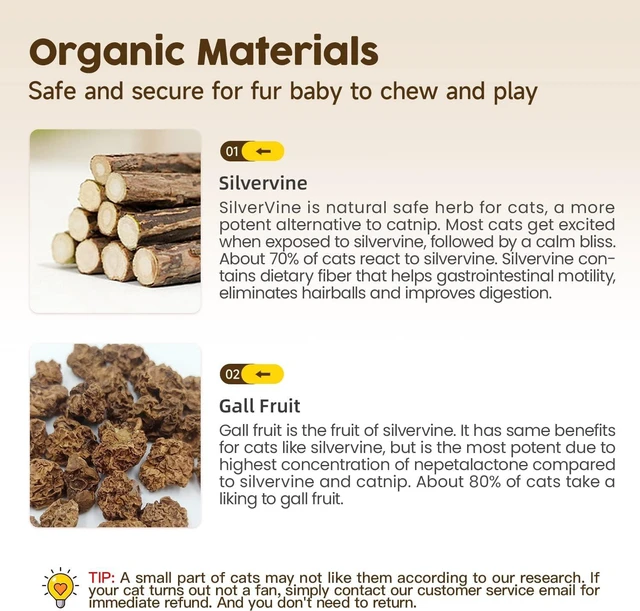 Alt view image 6 of 6 - Potaroma 3 Pack Natural Silvervine Sticks Cat Toys, Catmint Silvervine Blend Sticks, Catnip Kittens Chew Toys Teeth Cleaning, Matatabi Dental Care Cat Treat Edible Kitty Lick Toys, Package May Vary