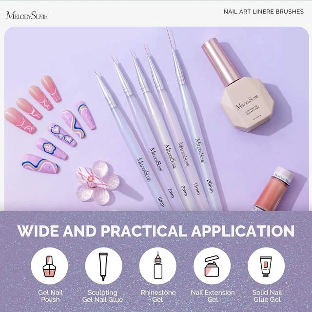 Alt view image 4 of 7 - MelodySusie 5Pcs Nail Art Liner Brushes Sizes 5/7/9/11/20mm
