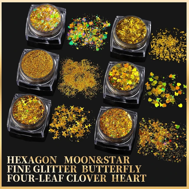 Alt view image 2 of 7 - Teenitor Face Glitter Body Glitter, Gold Body Glitter Gel, Hair Glitter Gel, 6 Shapes Rave Glitter, Festival Makeup Glitters Gel, Chunky Sparkling Glitter Gel for Face, Body, Hair