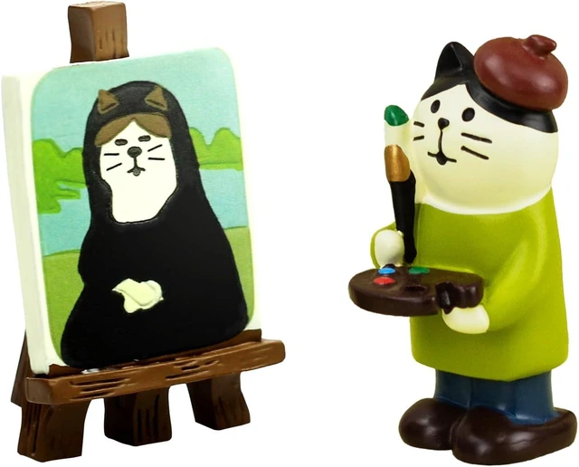 Main image of RAQWI Artist Cat with Painting Easel, Resin Mini Cat Figurine Desk Decor