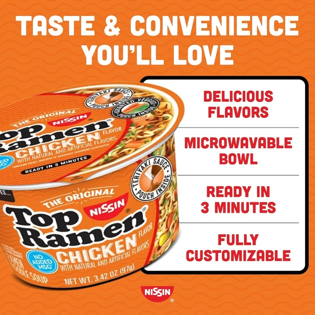 Alt view image 3 of 7 - Nissin Top Ramen Bowl Ramen Noodle Soup, Chicken, 3.42 Ounce (Pack of 6)