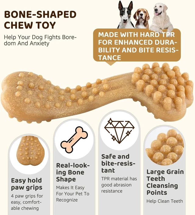 Alt view image 2 of 6 - Durable Dog Chew Toy for Aggressive Chewers, Tough Dental Toy for Teeth Cleaning, Boredom & Anxiety Relief, Long-Lasting Toy for All Dog Sizes & Teething Puppies, Keep Them Busy
