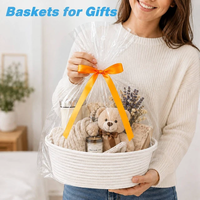 Alt view image 7 of 7 - Empty Gift Basket with Gift Bag & Ribbon, Woven Rope Basket, 12x8x5 inch