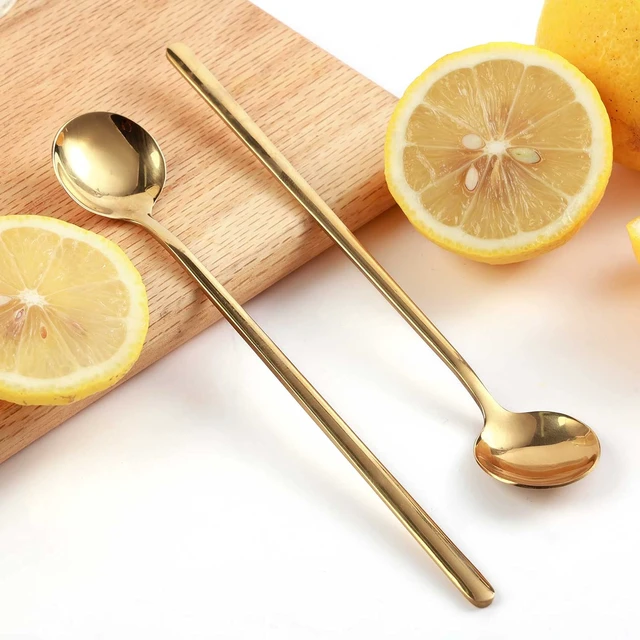 Alt view image 6 of 6 - 4 PCS 6.7 Inches Coffee Spoons, Stirring Spoons, Tea Spoons Long Handle, Teaspoons, Gold Spoons, Ice Tea Spoons, Long Spoons for Stirring, Espresso Spoons Stainless Steel