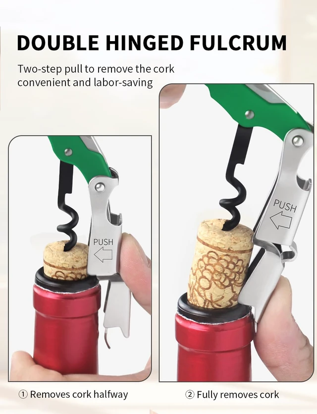 Alt view image 2 of 7 - CORKAS Wine Key - Professional Handcrafted Heavy Duty Waiter Corkscrew, Compact Wine Opener with Double Hinged, Foil Cutter and Bottle Opener, Gifts for Servers, Sommelier, Bartenders - Dark Green