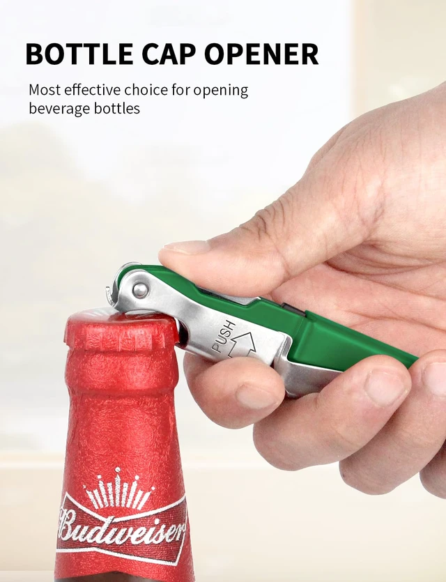 Alt view image 4 of 7 - CORKAS Wine Key - Professional Handcrafted Heavy Duty Waiter Corkscrew, Compact Wine Opener with Double Hinged, Foil Cutter and Bottle Opener, Gifts for Servers, Sommelier, Bartenders - Dark Green