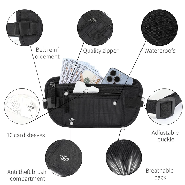 Alt view image 4 of 6 - Money Belt for Travel, RFID Blocking, Hidden Money Belt, Passport Holder for Travel (Black)