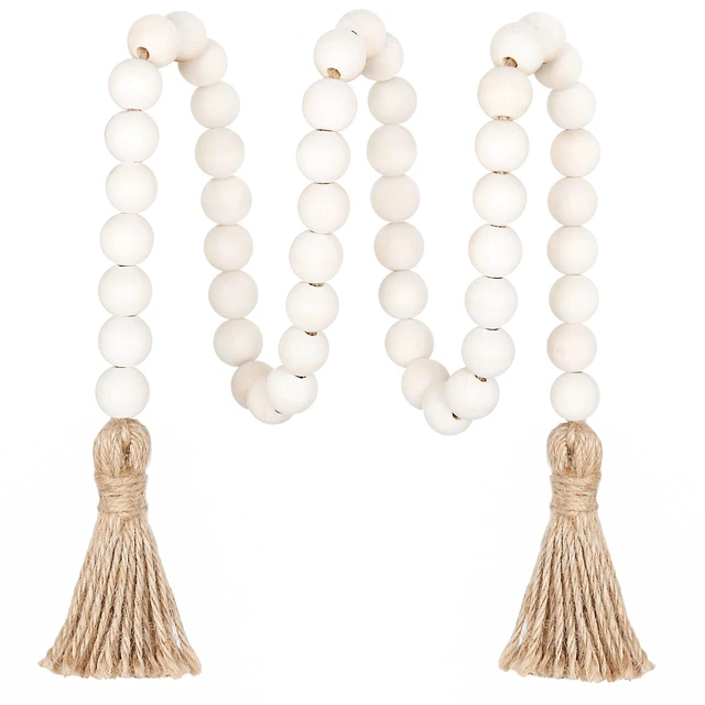 Main image of Meplait 39in Wood Bead Garland, Farmhouse Beads with Tassels, Natural