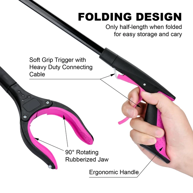 Alt view image 3 of 6 - 32" Grabber Reacher Tool, 360° Rotating Head, Wide Jaw, Foldable Reacher Grabber Pickup Tool,Anti-Slip Rotating Jaw with Magnet, 4" Wide Claw Opening Grabbers for Seniors (Purple)