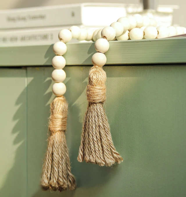 Alt view image 5 of 7 - Meplait 39in Wood Bead Garland, Farmhouse Beads with Tassels, Natural
