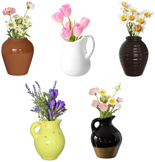 Main image of Cute Ceramic Vase Fridge Magnets, Funny Mini Plant Magnets, Tiny 3D Plant Vase for Refrigerator Decoration Kitchen Locker Kitchen Office (5 Pack)