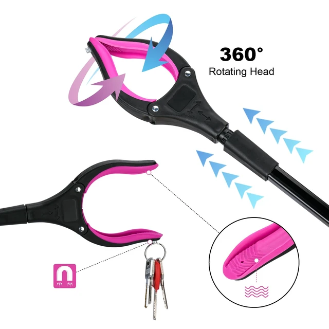 Alt view image 4 of 6 - 32" Grabber Reacher Tool, 360° Rotating Head, Wide Jaw, Foldable Reacher Grabber Pickup Tool,Anti-Slip Rotating Jaw with Magnet, 4" Wide Claw Opening Grabbers for Seniors (Purple)