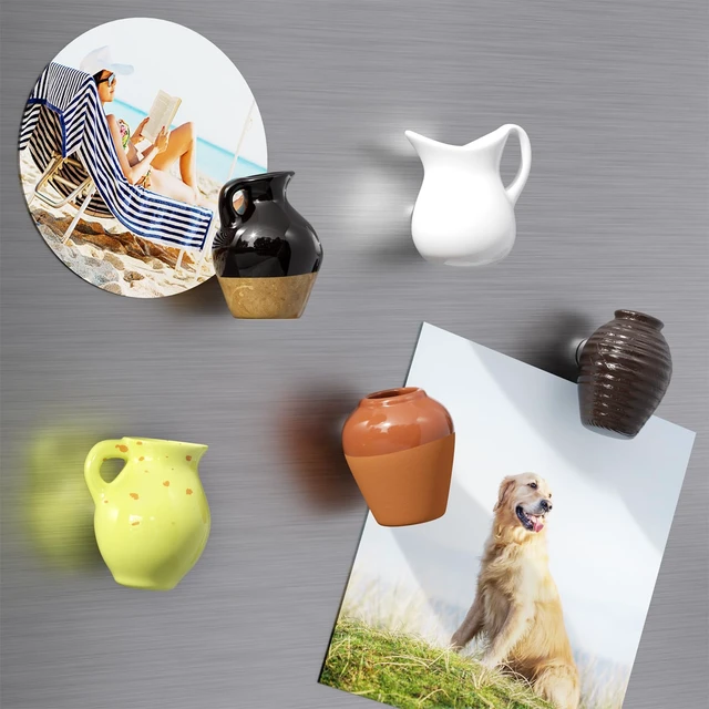 Alt view image 2 of 7 - Cute Ceramic Vase Fridge Magnets, Funny Mini Plant Magnets, Tiny 3D Plant Vase for Refrigerator Decoration Kitchen Locker Kitchen Office (5 Pack)