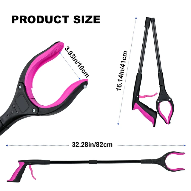 Alt view image 5 of 6 - 32" Grabber Reacher Tool, 360° Rotating Head, Wide Jaw, Foldable Reacher Grabber Pickup Tool,Anti-Slip Rotating Jaw with Magnet, 4" Wide Claw Opening Grabbers for Seniors (Purple)