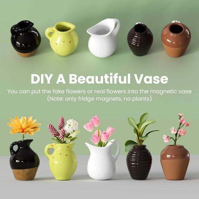 Alt view image 3 of 7 - Cute Ceramic Vase Fridge Magnets, Funny Mini Plant Magnets, Tiny 3D Plant Vase for Refrigerator Decoration Kitchen Locker Kitchen Office (5 Pack)