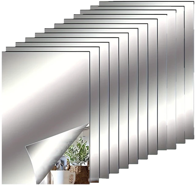 Main image of 12PCS 8''x6'' Self Adhesive Acrylic Mirror Tiles Non Glass Mirror Paper