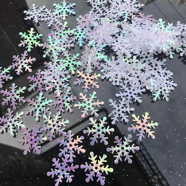 Alt view image 4 of 7 - 1200pcs Blue White Snowflake Confetti, Iridescent Winter Wonderland Decor