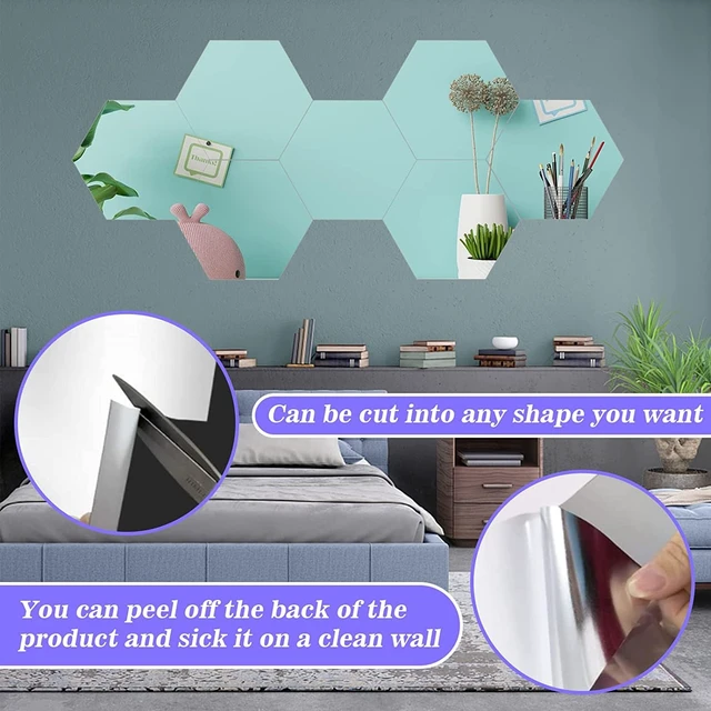 Alt view image 3 of 6 - 12PCS 8''x6'' Self Adhesive Acrylic Mirror Tiles Non Glass Mirror Paper