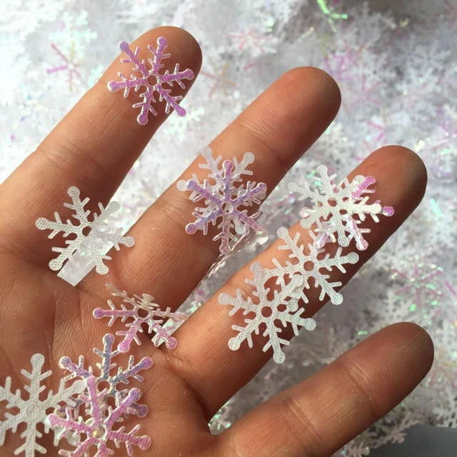 Alt view image 5 of 7 - 1200pcs Blue White Snowflake Confetti, Iridescent Winter Wonderland Decor