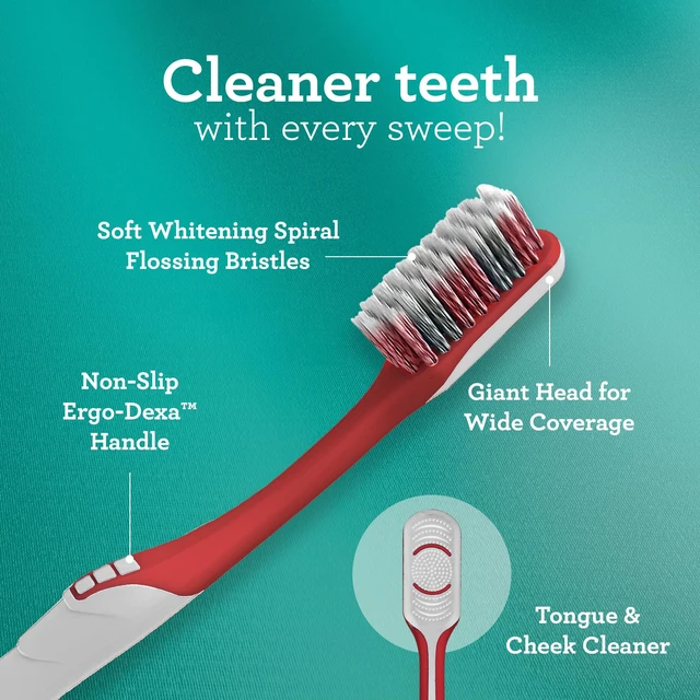 Alt view image 4 of 7 - GuruNanda Gentle Giant Toothbrush with Dual Action Flossing Spiral Bristles, Non-Slip Ergo Dexa Grip, Helps in Teeth Whitening, BPA Free Manual Toothbrushes, Assorted Colors, 4 Count