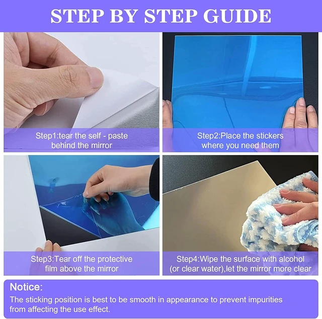 Alt view image 4 of 6 - 12PCS 8''x6'' Self Adhesive Acrylic Mirror Tiles Non Glass Mirror Paper