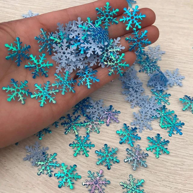 Alt view image 6 of 7 - 1200pcs Blue White Snowflake Confetti, Iridescent Winter Wonderland Decor
