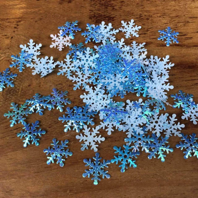 Alt view image 7 of 7 - 1200pcs Blue White Snowflake Confetti, Iridescent Winter Wonderland Decor