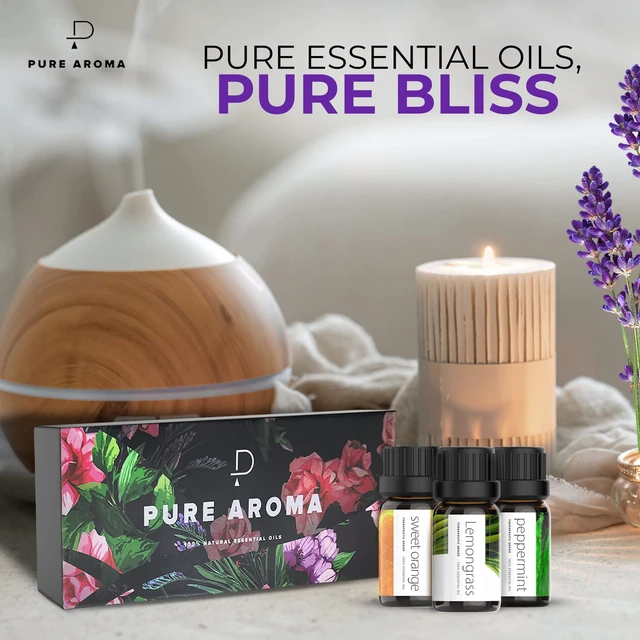 Alt view image 3 of 6 - Essential Oils Set by Pure Aroma - Top 6 Aromatherapy Oils Gift Set-6 Pack, 10ml (Eucalyptus, Lavender, Lemongrass, Sweet Orange, Peppermint, Tea Tree)