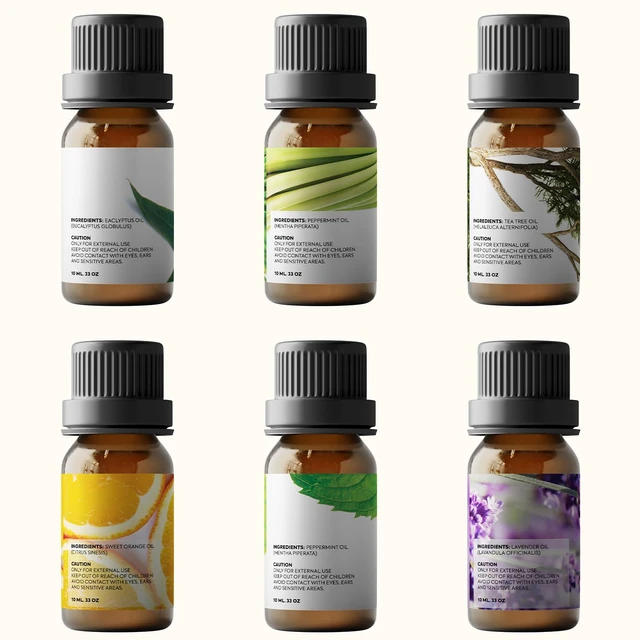 Alt view image 6 of 6 - Essential Oils Set by Pure Aroma - Top 6 Aromatherapy Oils Gift Set-6 Pack, 10ml (Eucalyptus, Lavender, Lemongrass, Sweet Orange, Peppermint, Tea Tree)