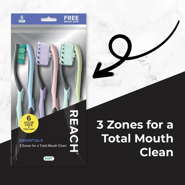 Alt view image 2 of 2 - Reach Essentials Soft Toothbrushes with Toothbrush Caps, 6 Count