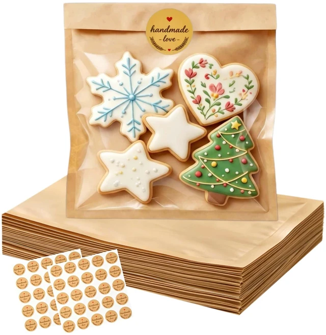Main image of 50 Pcs 5.7x6.5" Grease Resistant Cookie Packaging Bags with Seal