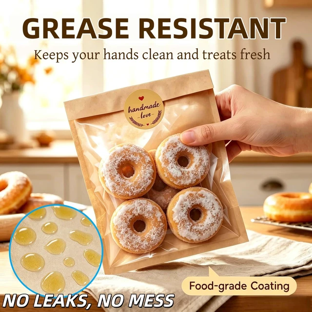 Alt view image 3 of 6 - 50 Pcs 5.7x6.5" Grease Resistant Cookie Packaging Bags with Seal