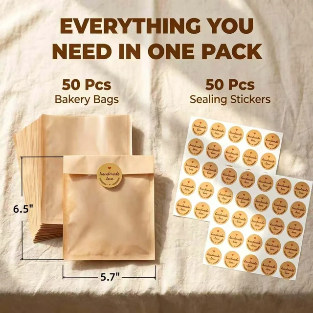 Alt view image 5 of 6 - 50 Pcs 5.7x6.5" Grease Resistant Cookie Packaging Bags with Seal