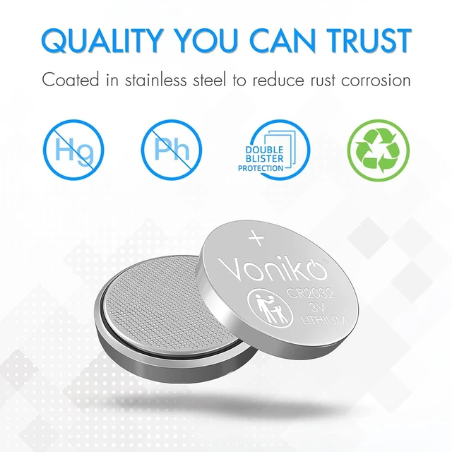 Alt view image 6 of 7 - Voniko CR2032 3V Lithium Batteries 6 Pack for Child Safety, Compatible with AirTag, Key Fobs, Thermometers, Scales 7 Years Shelf Life