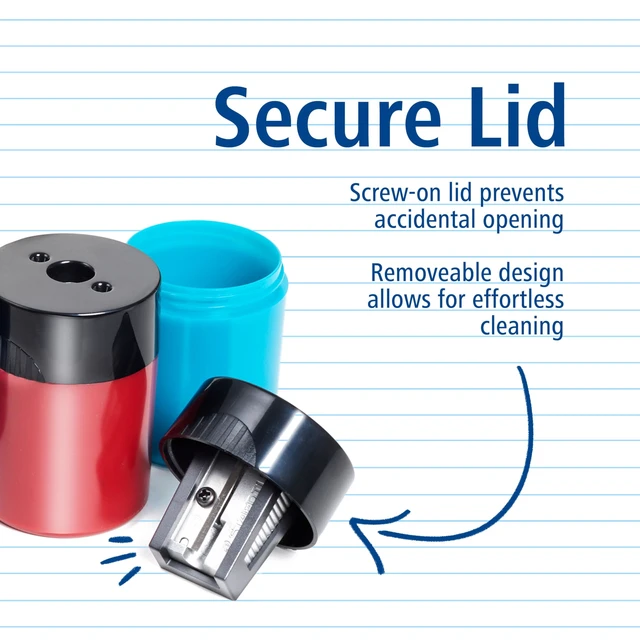 Alt view image 4 of 6 - STAEDTLER Pencil Sharpener (1 Pack) with Screw Lid and Tub - No Spill Compact Design for Standard and Colored Pencils, Metal Blade, Assorted Colors