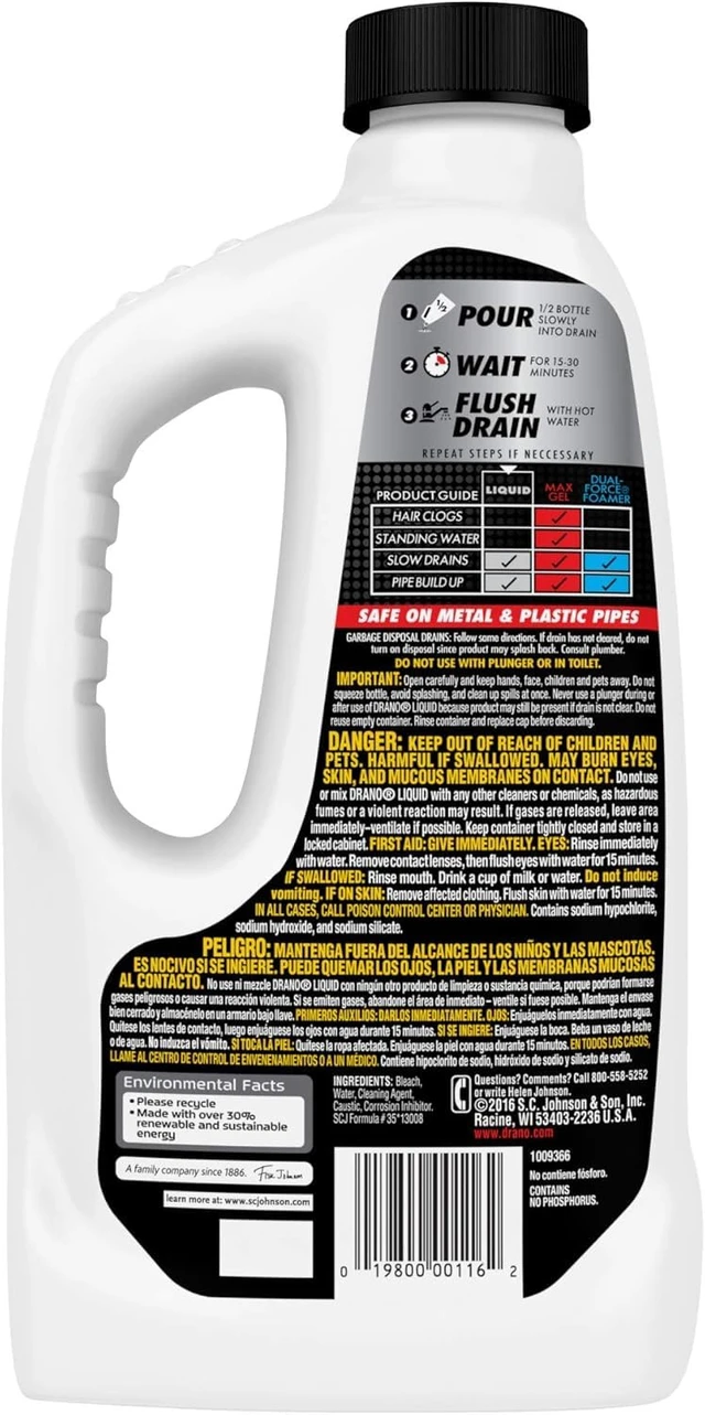 Alt view image 7 of 7 - Drano Liquid Drain Cleaner & Clog Remover, Hair & Soap Scum Cleaner, 32 oz