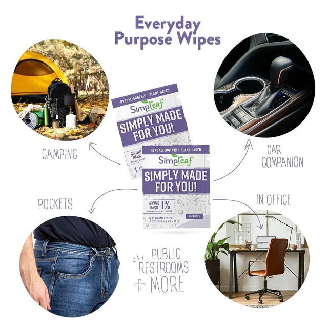 Alt view image 5 of 7 - Simpleaf Flushable Lavender Single Pack Wet Wipes | Eco-Friendly Paraben & Alcohol Free | Hypoallergenic & Safe for Sensitive Skin | Soothing Aloe Vera Formula | (30 Single Pack Wipes)