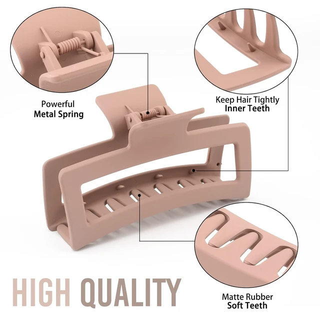 Alt view image 6 of 7 - ZYTJ 5 Inche Extra Large Claw Clips for Thick Hair and Long Hair, 4 Pack Xl Jumbo Claw clips, Oversized Matte Non-slip Rectangle Hair Clips for Women, Big Strong Hold Jaw Clip,Neutral Color