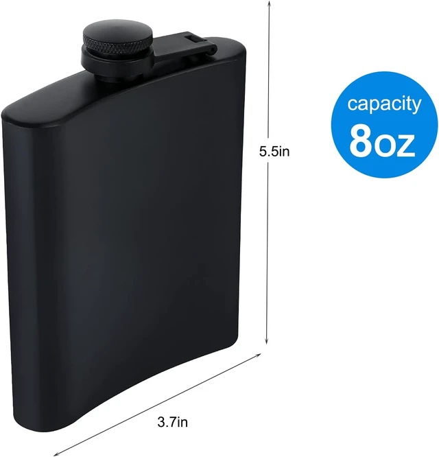 Alt view image 2 of 6 - GADIEDIE2 pcs Hip Flask for Liquor for Men Matte Black Stainless Steel Leakproof and Funnel, with Never-Lose Metal Cap, Drinking Flasks for Wedding Party Gift Outdoor Activities, 8 Oz