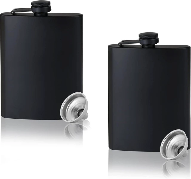 Main image of GADIEDIE2 pcs Hip Flask for Liquor for Men Matte Black Stainless Steel Leakproof and Funnel, with Never-Lose Metal Cap, Drinking Flasks for Wedding Party Gift Outdoor Activities, 8 Oz