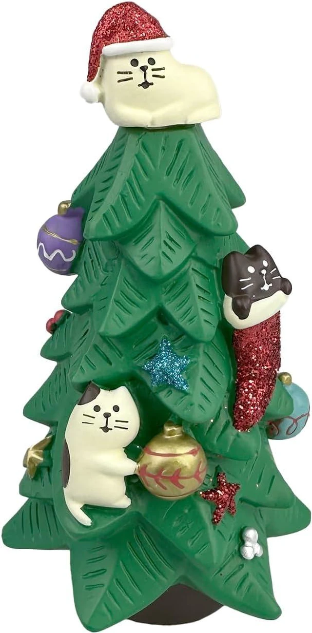 Main image of Refintural 5.1 Inch Resin Christmas Cat Tree - Perfect for Office, Home or Gift - Adorable Mini Christmas Tree with Cute Cat Kitten Figurines Cute Christmas Decoration for Cat Lovers