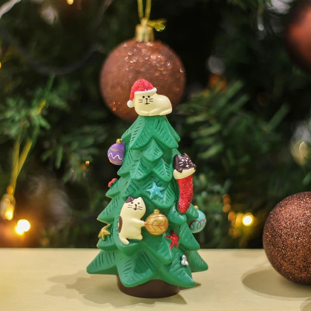 Alt view image 3 of 6 - Refintural 5.1 Inch Resin Christmas Cat Tree - Perfect for Office, Home or Gift - Adorable Mini Christmas Tree with Cute Cat Kitten Figurines Cute Christmas Decoration for Cat Lovers